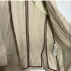 Zara Basic Size Medium Linen Long Line Blazer Tan Beige Coastal